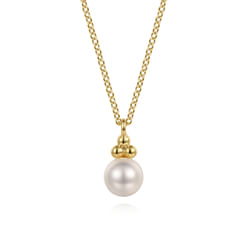 14K Yellow Gold Pearl Bujukan Drop Pendant Necklace