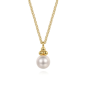 14K Yellow Gold Pearl Bujukan Drop Pendant Necklace