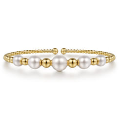14K Yellow Gold Pearl Bujukan Fashion Bangle
