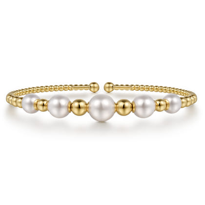 14K Yellow Gold Pearl Bujukan Fashion Bangle
