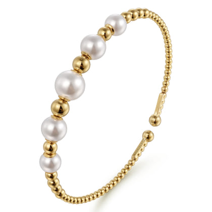 14K Yellow Gold Pearl Bujukan Fashion Bangle
