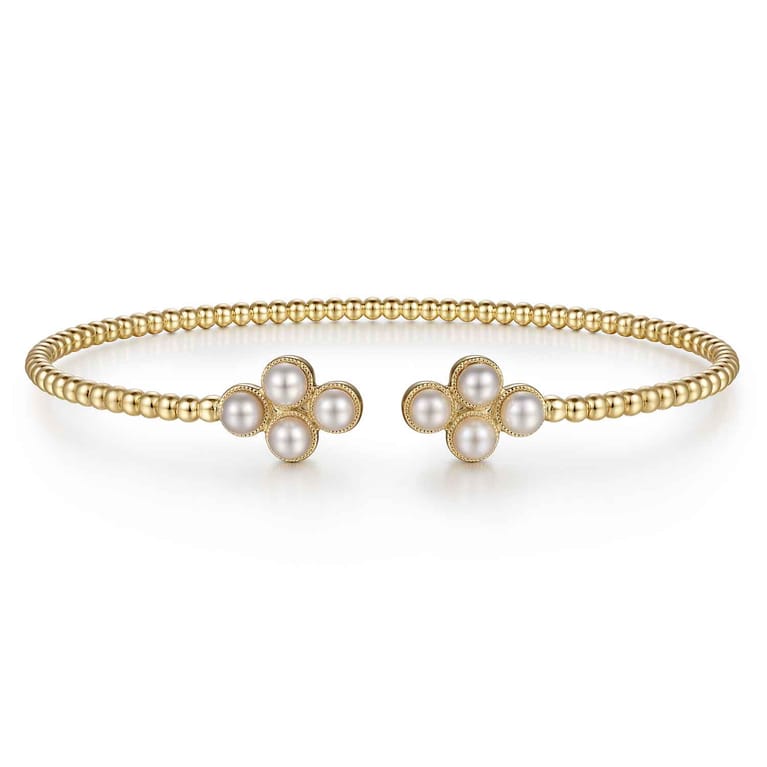 14K Yellow Gold Pearl Bujukan Open Bangle - Shot 1
