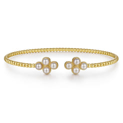 14K Yellow Gold Pearl Bujukan Open Bangle