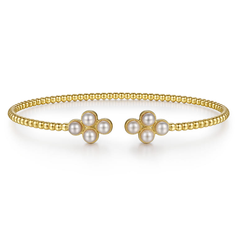 14K Yellow Gold Pearl Bujukan Open Bangle - Shot 1