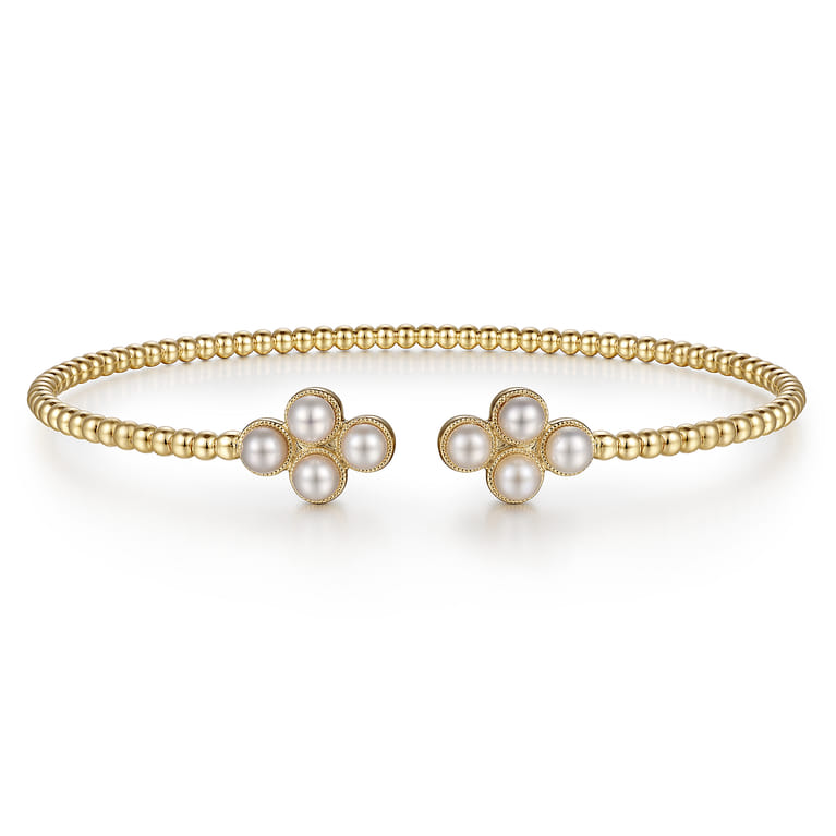 14K Yellow Gold Pearl Bujukan Open Bangle - Shot 1