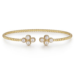 14K Yellow Gold Pearl Bujukan Open Bangle