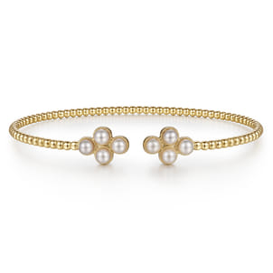 14K Yellow Gold Pearl Bujukan Open Bangle