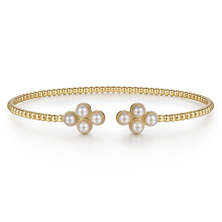 14K Yellow Gold Pearl Bujukan Open Bangle - Shot 1