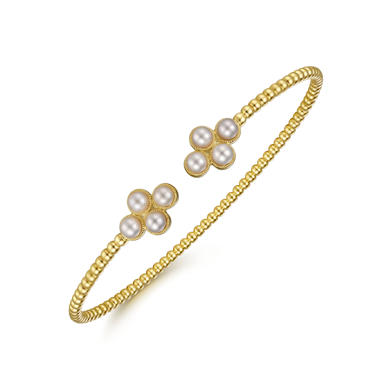 14K Yellow Gold Pearl Bujukan Open Bangle
