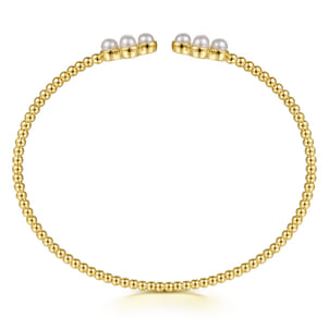 14K Yellow Gold Pearl Bujukan Open Bangle