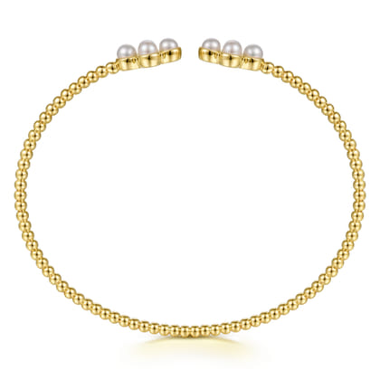 14K Yellow Gold Pearl Bujukan Open Bangle