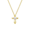 14K Yellow Gold Pearl Cross Pendant Necklace