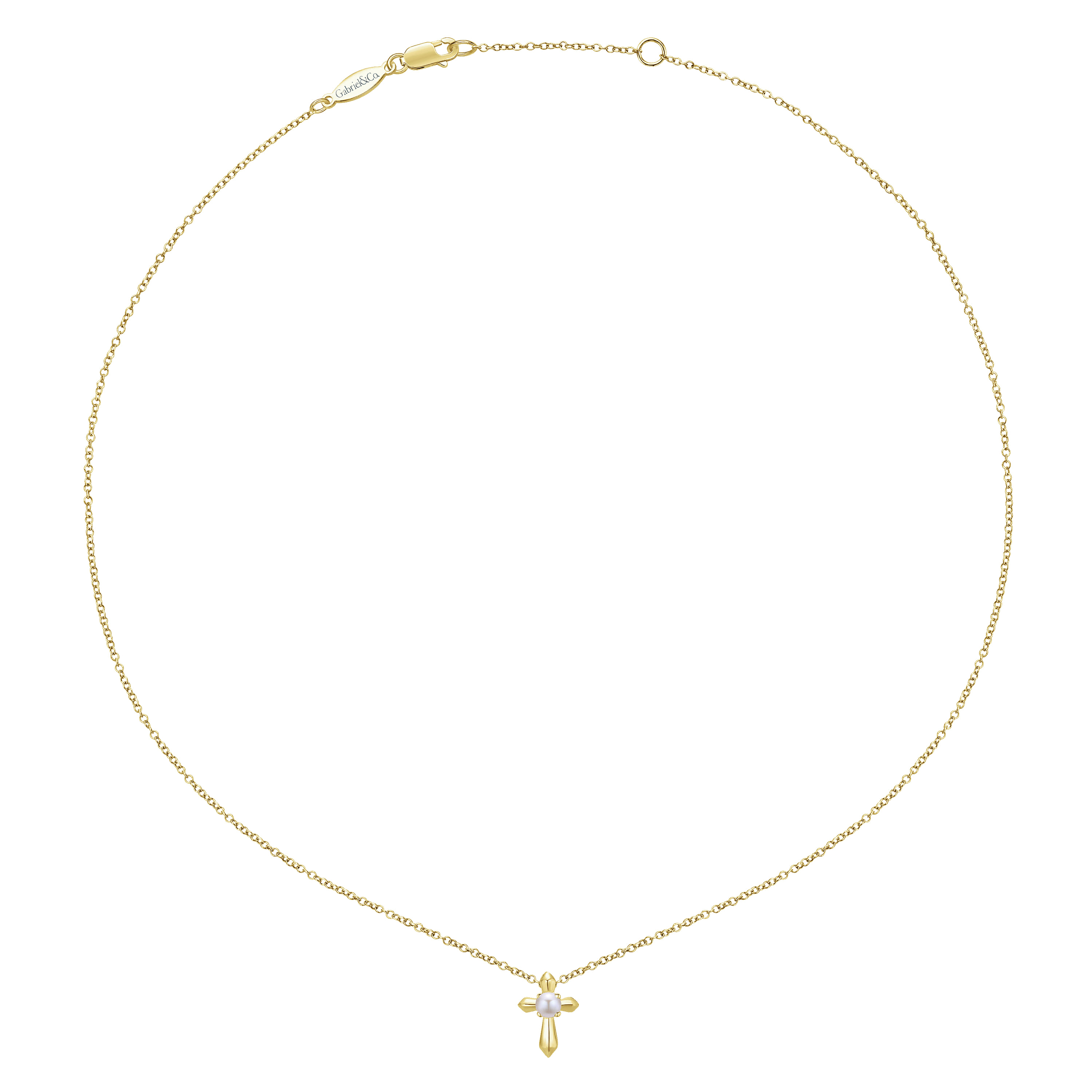 14K Yellow Gold Pearl Cross Pendant Necklace - Shot 2