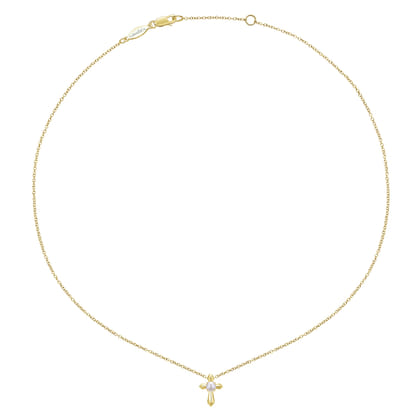 14K Yellow Gold Pearl Cross Pendant Necklace