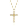 14K Yellow Gold Pearl Cross Pendant Necklace