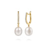 14K Yellow Gold Pearl Drop Diamond Huggies - 0.12 ct