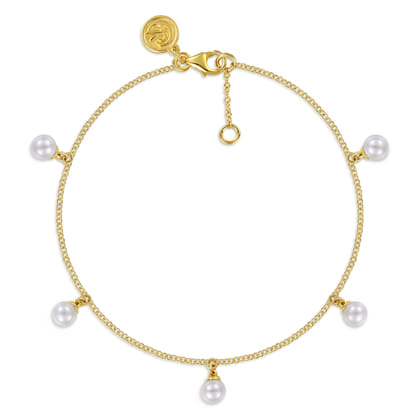 14K Yellow Gold Pearl Droplet Bracelet