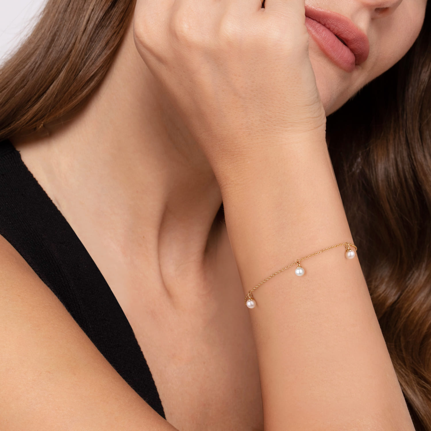 14K Yellow Gold Pearl Droplet Bracelet - Shot 3