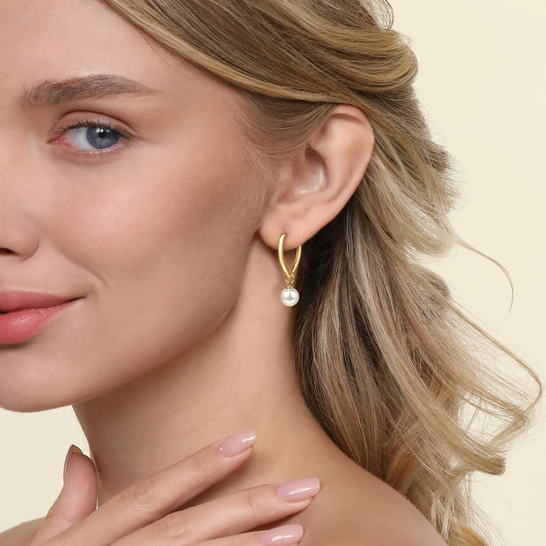 14K Yellow Gold Pearl Earring Charm - Shot 2
