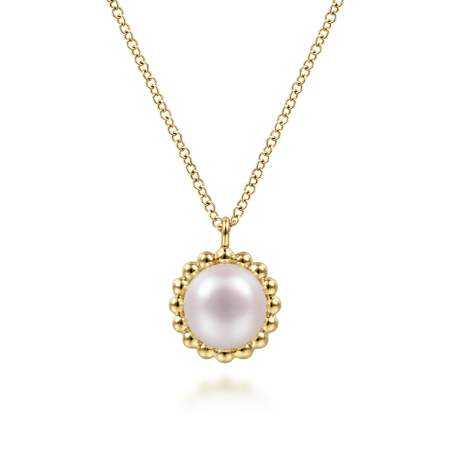 14K Yellow Gold Pearl Pendant Necklace-Bujukan