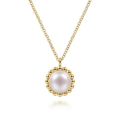 14K Yellow Gold Pearl Pendant Necklace-Bujukan