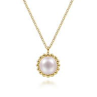 14K Yellow Gold Pearl Pendant Necklace-Bujukan