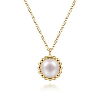 14K Yellow Gold Pearl Pendant Necklace-Bujukan