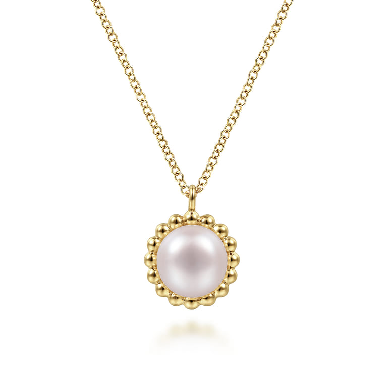 14K Yellow Gold Pearl Pendant Necklace-Bujukan - Shot 1