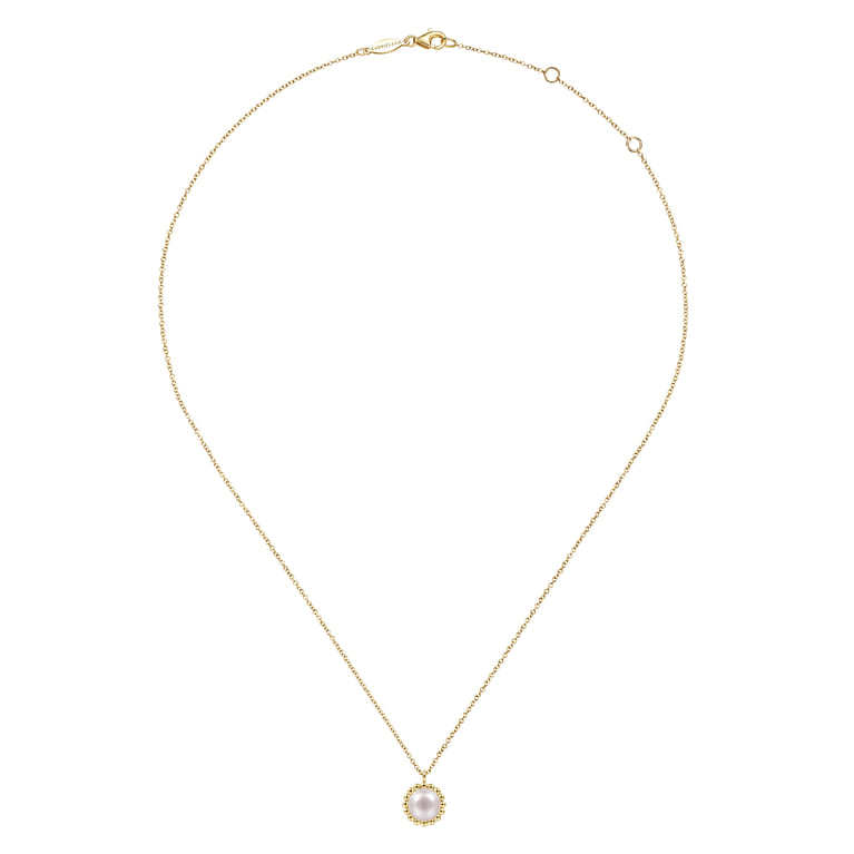14K Yellow Gold Pearl Pendant Necklace-Bujukan - Shot 2