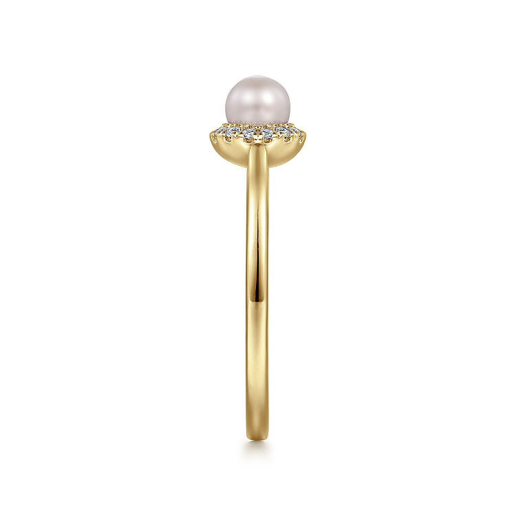 14K Yellow Gold Pearl Ring with Diamond Halo
