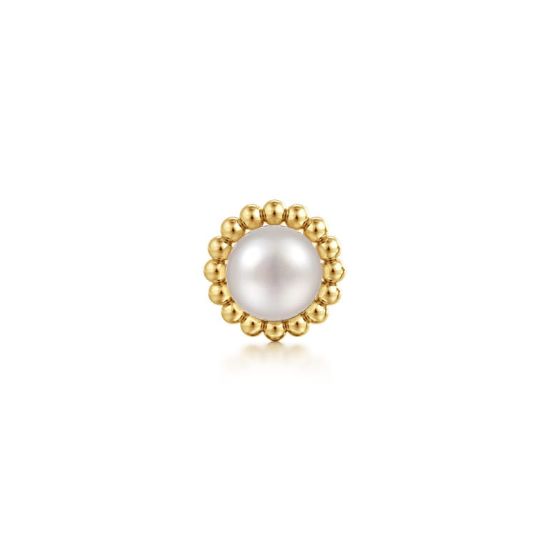 14K Yellow Gold Pearl Single Flatback Stud Earring - Shot 1
