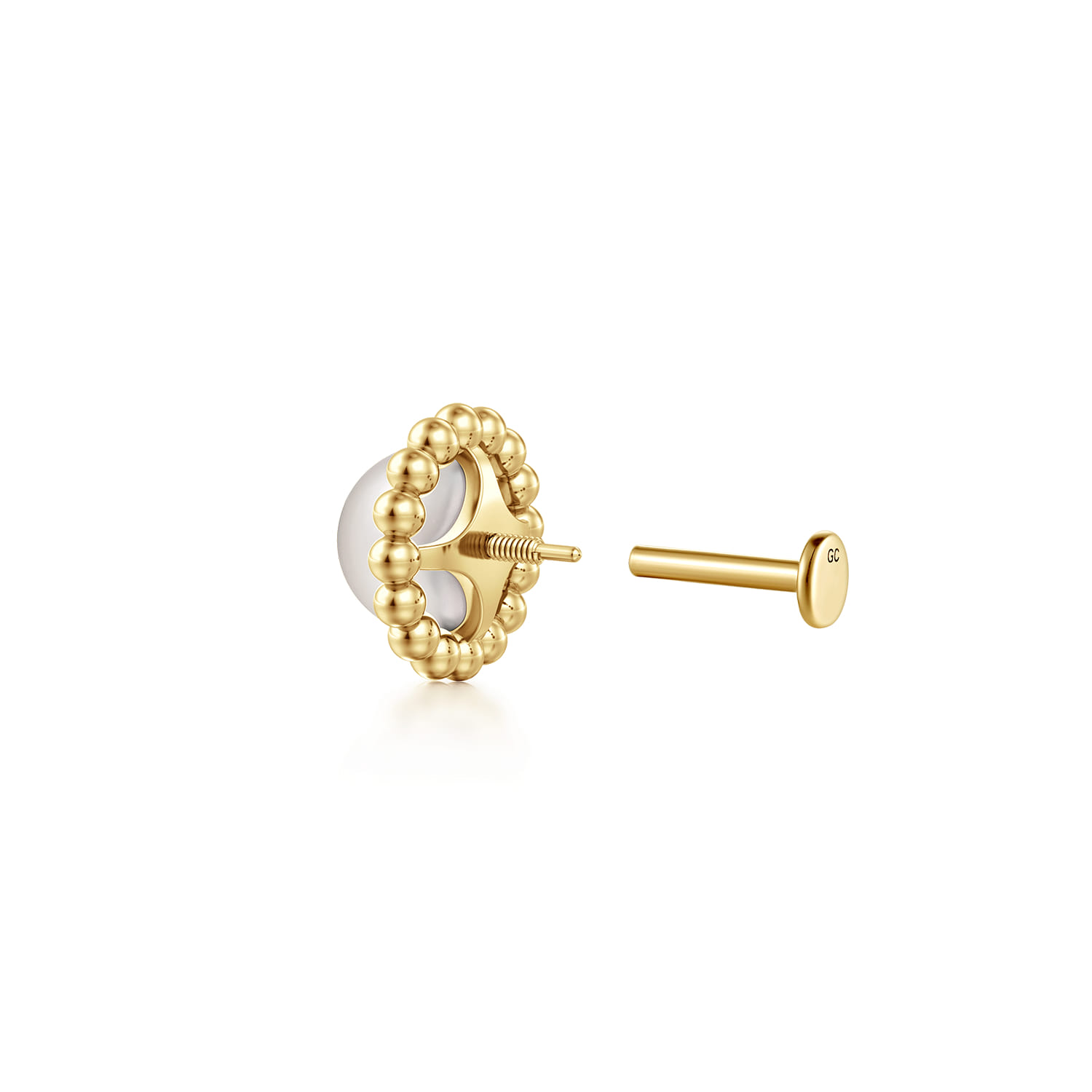 14K Yellow Gold Pearl Single Flatback Stud Earring - Shot 3
