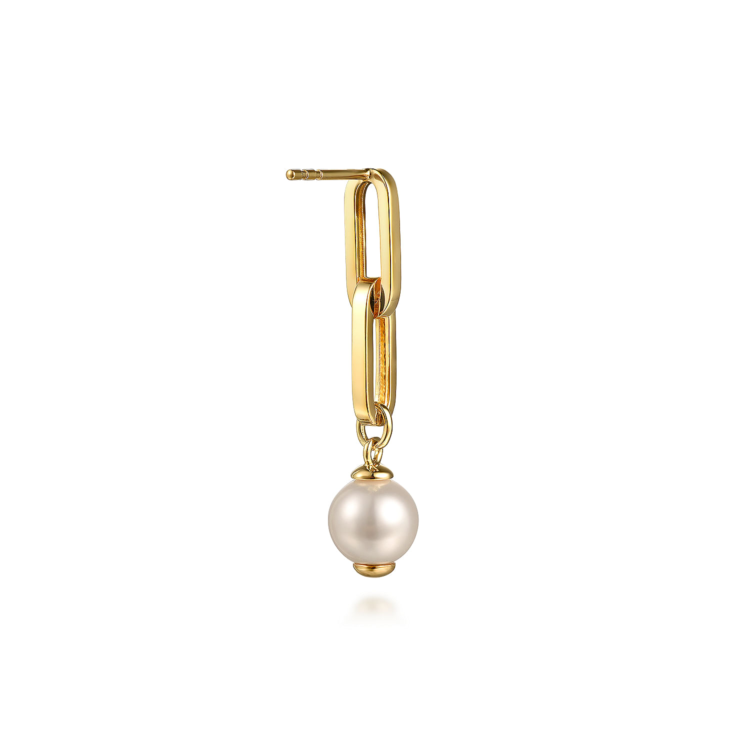 14K Yellow Gold Pearl Stud Drop Link Earrings - Shot 3