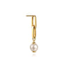 14K Yellow Gold Pearl Stud Drop Link Earrings