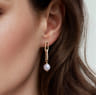 14K Yellow Gold Pearl Stud Drop Link Earrings