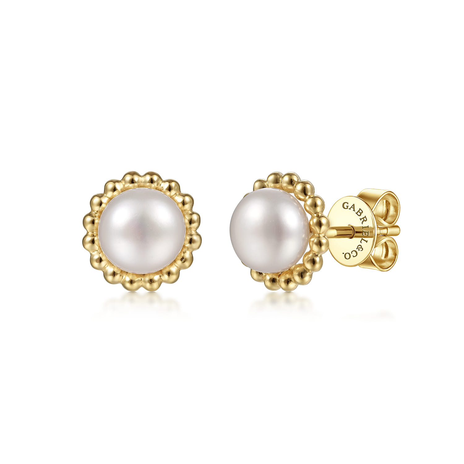 14K Yellow Gold Pearl Stud Earrings-Bujukan