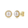 14K Yellow Gold Pearl Stud Earrings-Bujukan