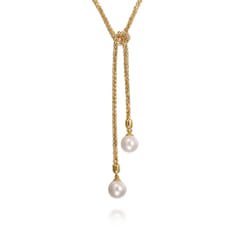 14K Yellow Gold Pearl Wrap Around and Tie Necklace