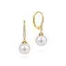 14K Yellow Gold Pearl and Diamond Leverback Earrings - 0.14 ct