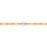 14K Yellow Gold Pearl and Hollow Link Station Chain Bracelet