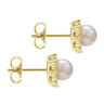 14K Yellow Gold Pearl with Diamond Halo Stud Earrings - 0.25 ct
