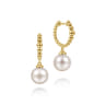 14K Yellow Gold Pearls Drop Huggie Earrings-Bujukan