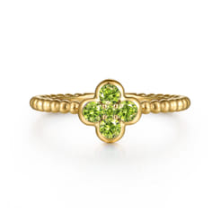 14K Yellow Gold Peridot Cluster Clover and Bujukan Bead Stackable Ring