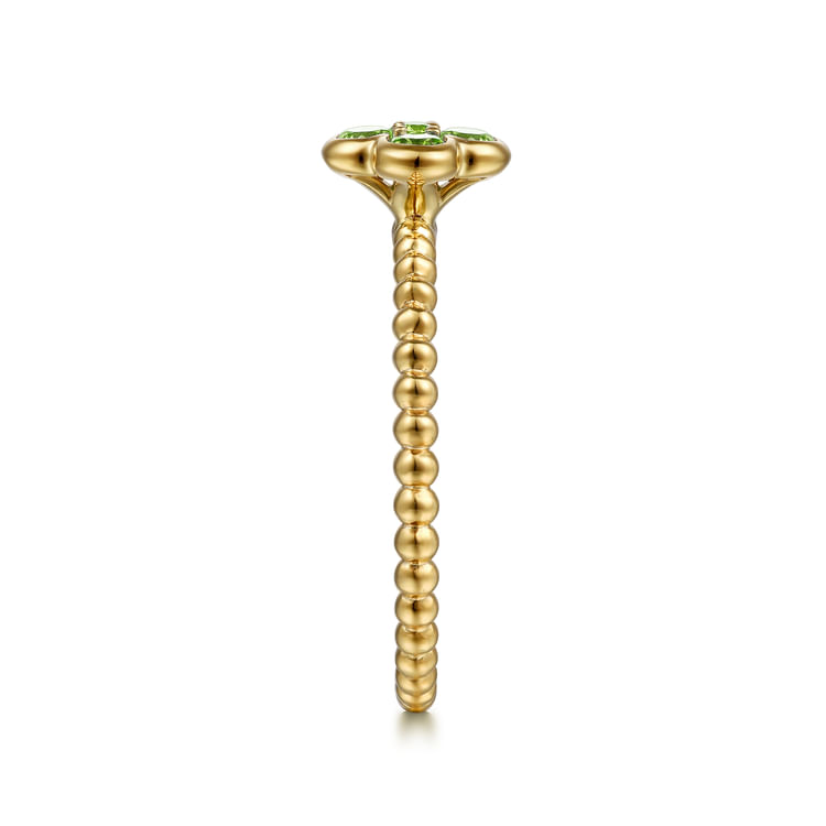 14K Yellow Gold Peridot Cluster Clover and Bujukan Bead Stackable Ring