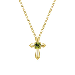 14K Yellow Gold Peridot Cross Pendant Necklace