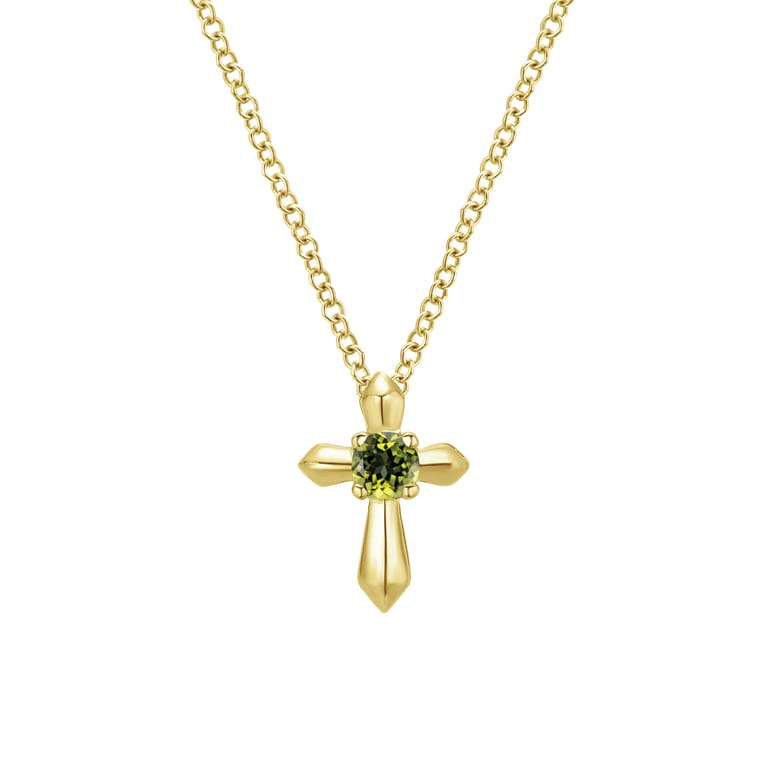 14K Yellow Gold Peridot Cross Pendant Necklace - Shot 1