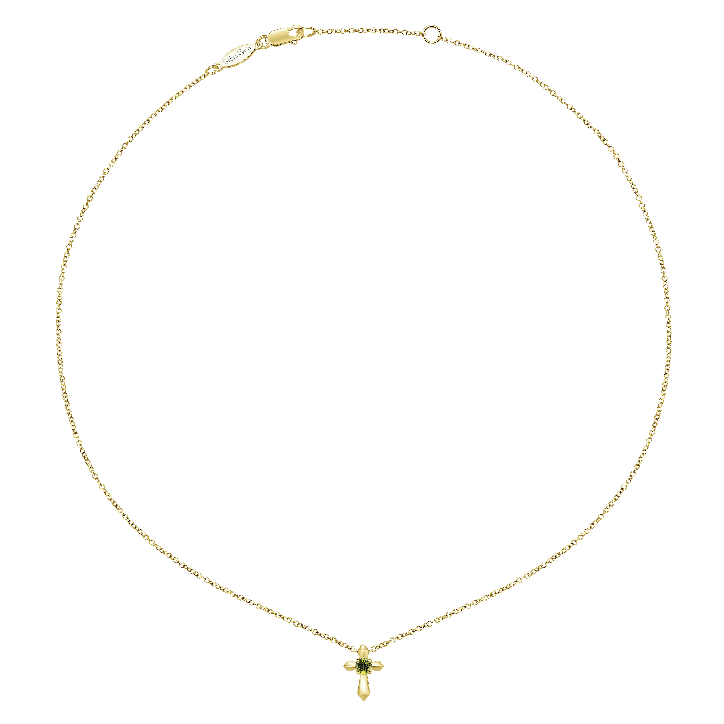 14K Yellow Gold Peridot Cross Pendant Necklace