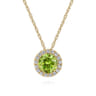 14K Yellow Gold Peridot and Diamond Halo Pendant Necklace - 0.07 ct