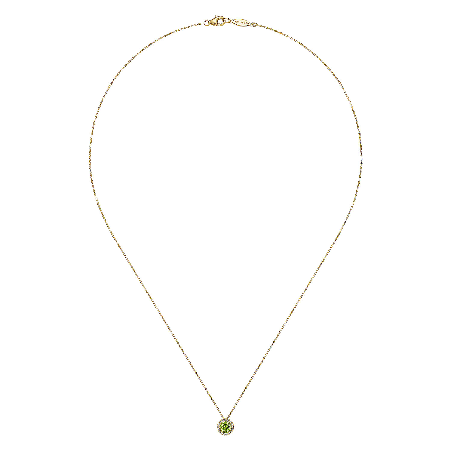 14K Yellow Gold Peridot and Diamond Halo Pendant Necklace - 0.07 ct - Shot 2