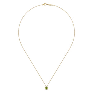 14K Yellow Gold Peridot and Diamond Halo Pendant Necklace